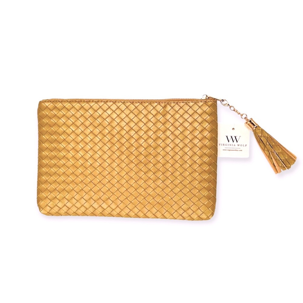 NEW Virginia Wolf Mimi Woven Pouch in Gold with Detachable Tassel - Picture 1 of 6